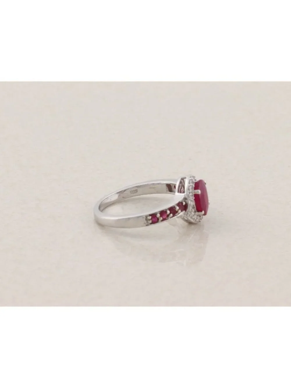 Sterling Silver Ruby and White Zircon Ring Size 9